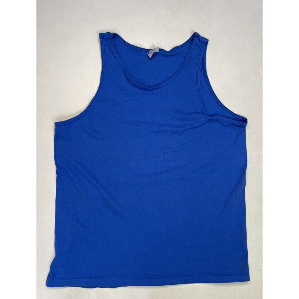VINTAGE Hanes Blank Tank Top T-shirt Men XL Blue USA 80s 90s Single Stitch